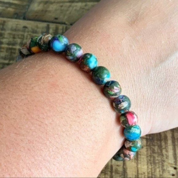 8mm Jasper Chakra Stretch Bead Bracelet - Picture 4 of 5